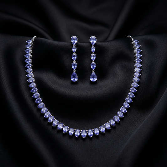 Elegant Pear-Cut Tanzanite Silver Set