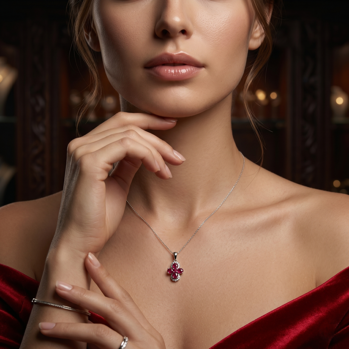 Floral Ruby 92.5 Silver Pendant