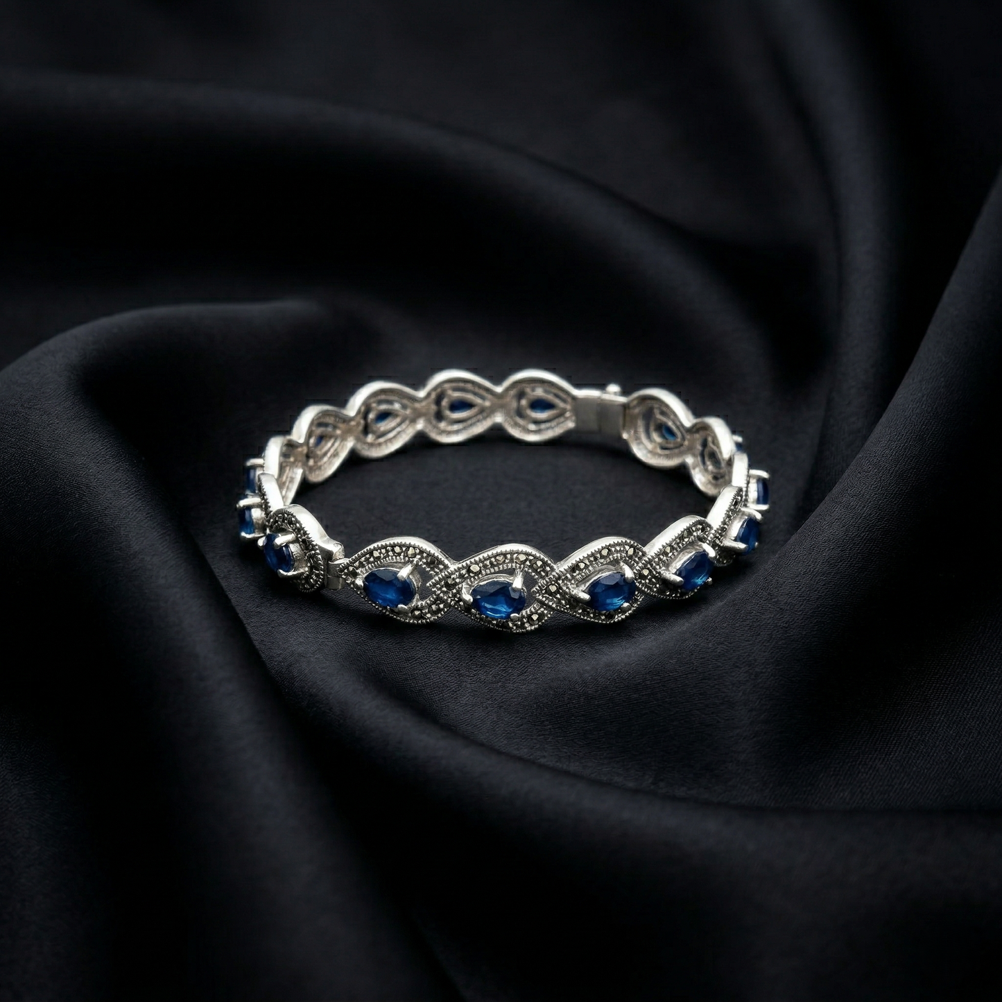 Elegant Silver Blue Sapphire Marquise Kada