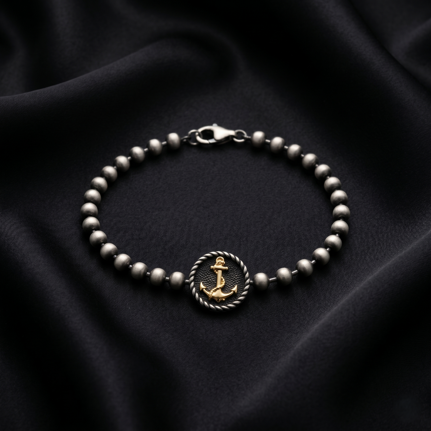 Nautical Silver Bead Golden Anchor Bracelet
