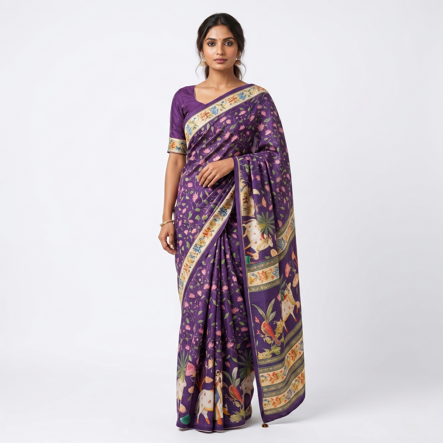 Royal Purple Pichwai Heritage Silk Saree