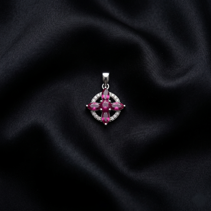 Elegant Sterling Silver Floral Ruby Pendant