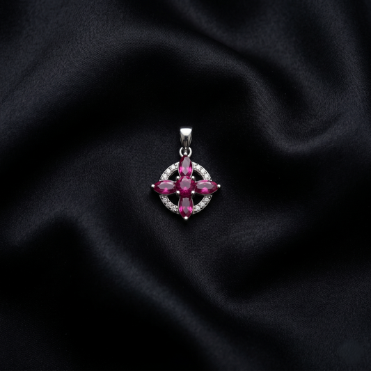 Elegant Sterling Silver Floral Ruby Pendant