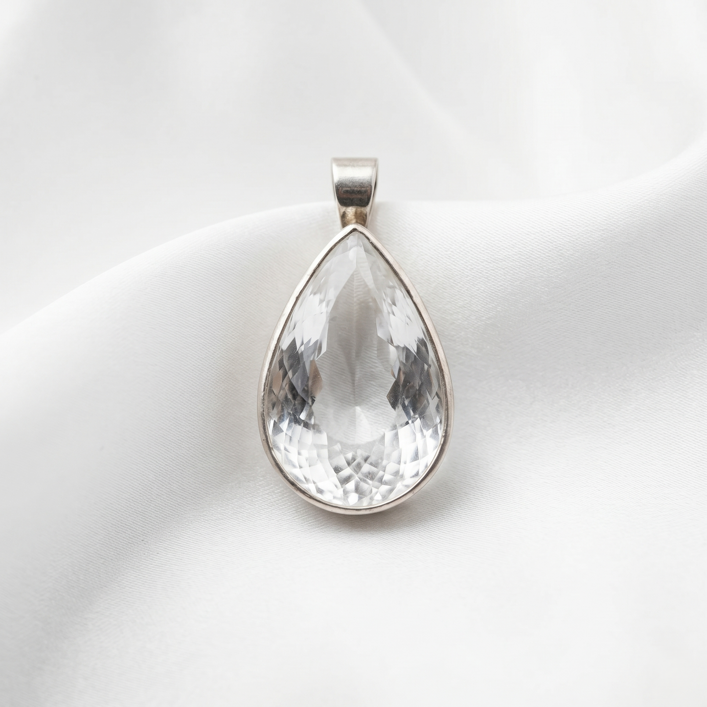 Handcrafted Pear-Cut Crystal Silver Pendant