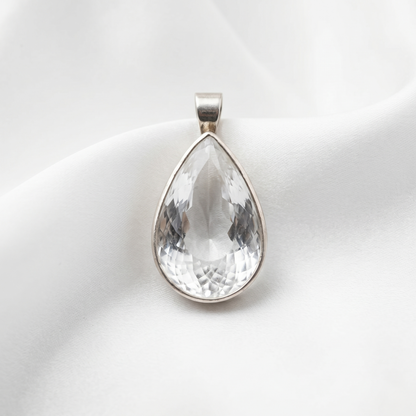 Handcrafted Pear-Cut Crystal Silver Pendant