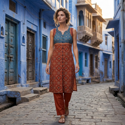 Floral Fusion Longline Button Down Kurti