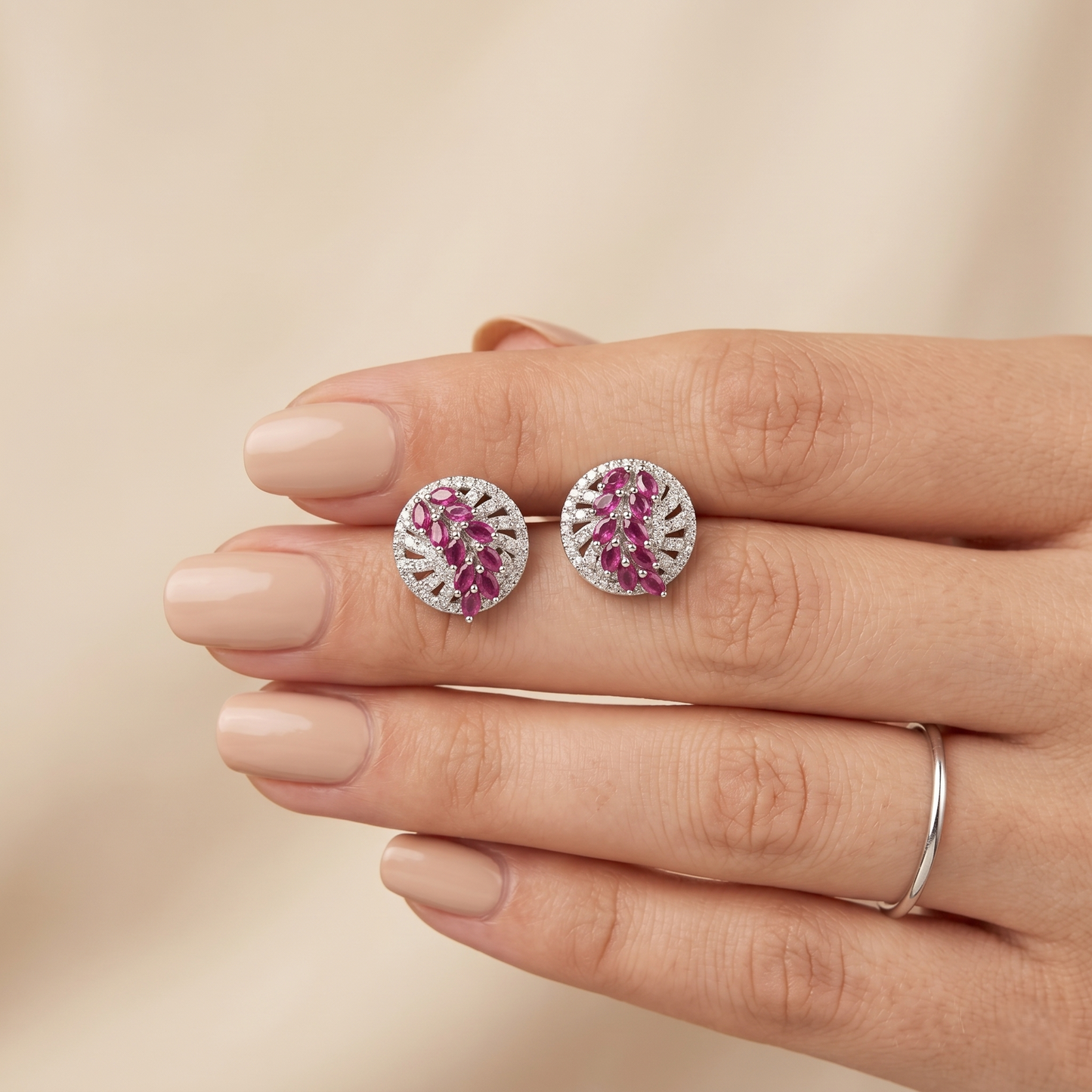 Elegant Victorian Ruby Silver Stud Earrings