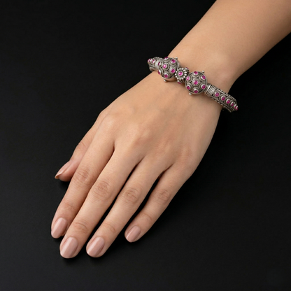 Handcrafted Ruby-Studded 92.5 Sterling Silver Kada