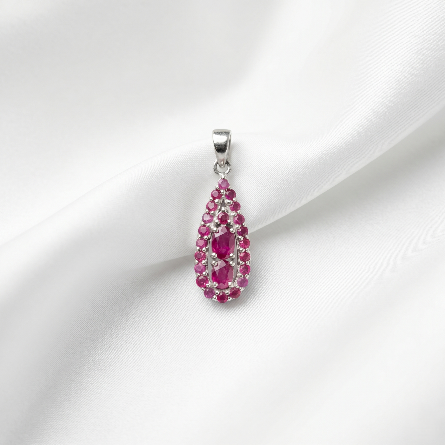 Elegant Teardrop Ruby Silver Pendant