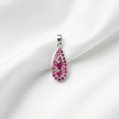 Elegant Teardrop Ruby Silver Pendant