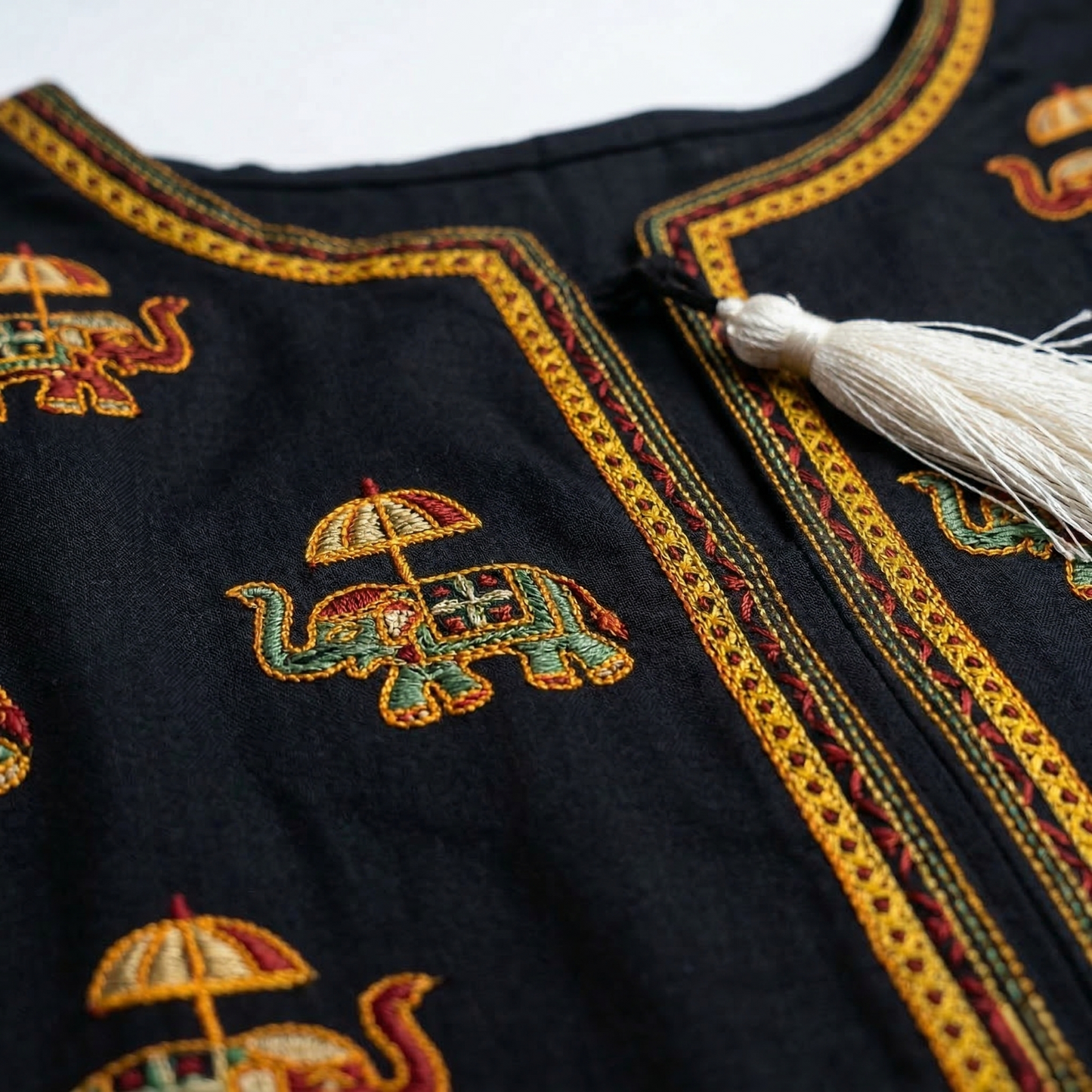 Heritage Gold Elephant Embroidered Ethnic Jacket