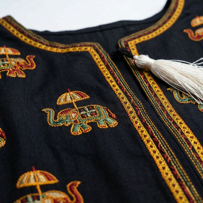 Heritage Gold Elephant Embroidered Ethnic Jacket
