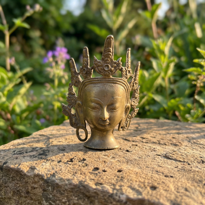 Antique Brass Crowned Deity Face Mask