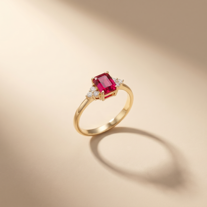 Emerald Cut Ruby Gold Cocktail Ring