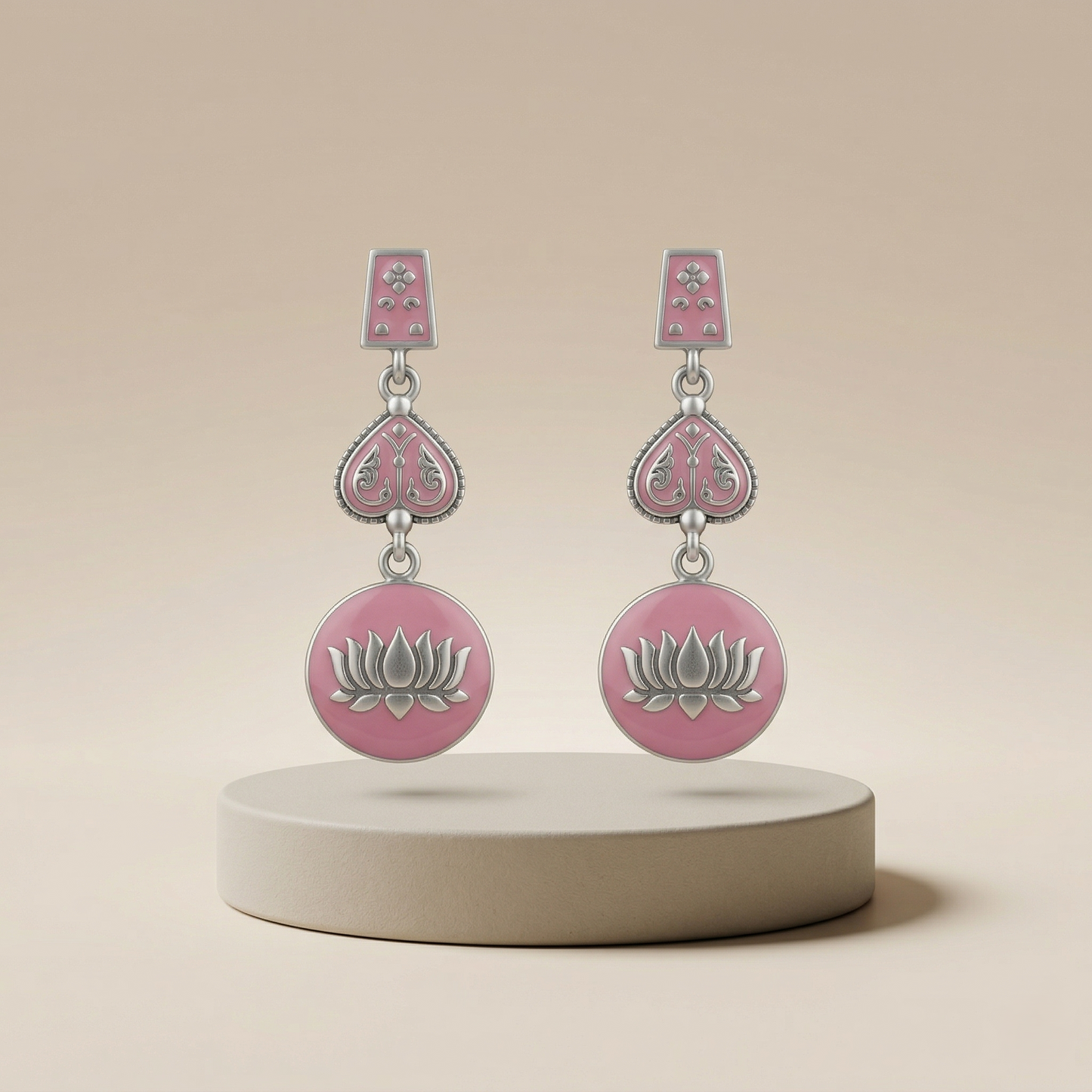 Lotus Meenakari Silver Drop Earrings