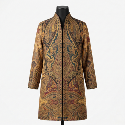 Gold Paisley Tapestry Stand Collar Coat