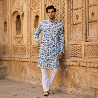 Royal Indigo Hand Block Cotton Kurta