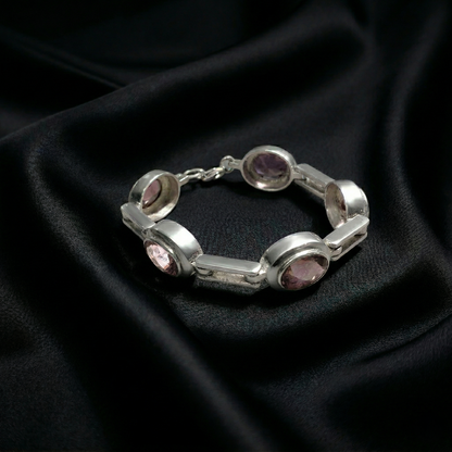 Elegant 92.5 Silver Amethyst Link Bracelet