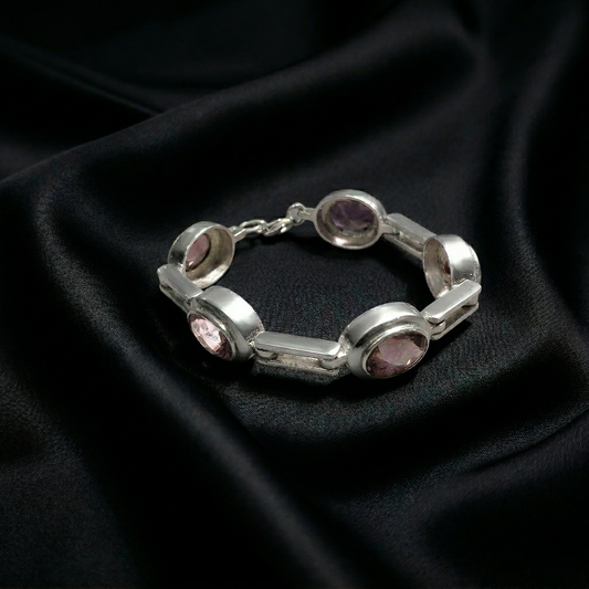 Elegant 92.5 Silver Amethyst Link Bracelet