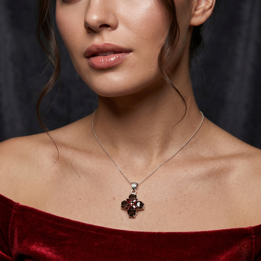 Elegant Silver Cross Gemstone Pendant
