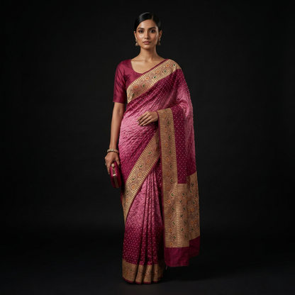 Elegant Magenta Ombre Banarasi Silk Saree