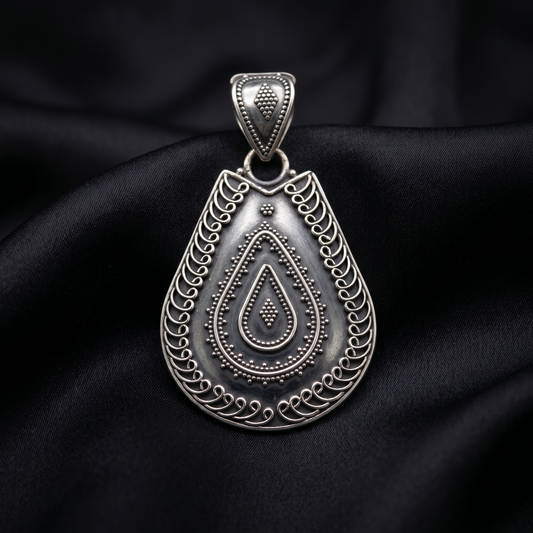 Heritage Teardrop Filigree Silver Artisan Pendant