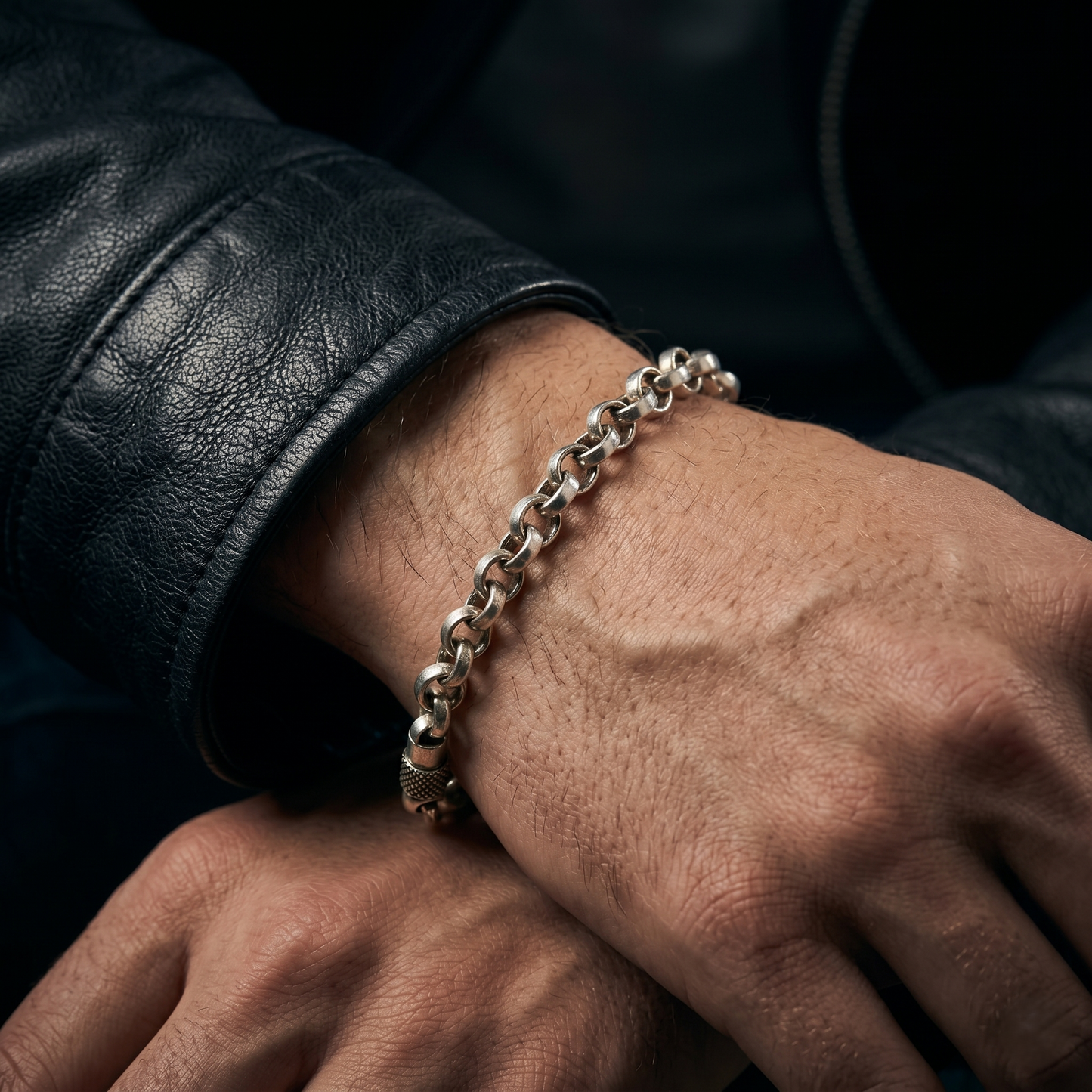 Oxidized Silver Bold Textured Link Bracelet