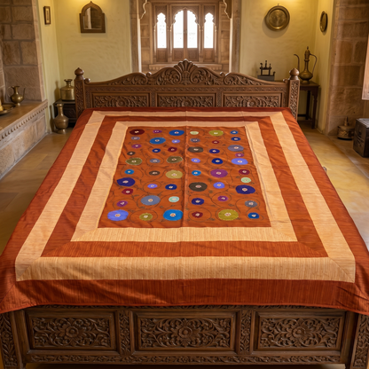 Floral Medallion Bordered Cotton Bedcover Design
