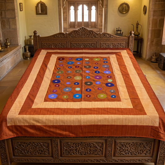 Floral Medallion Bordered Cotton Bedcover Design