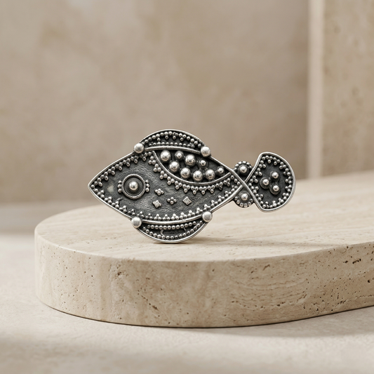 Ornate Silver Fish Statement Cocktail Ring