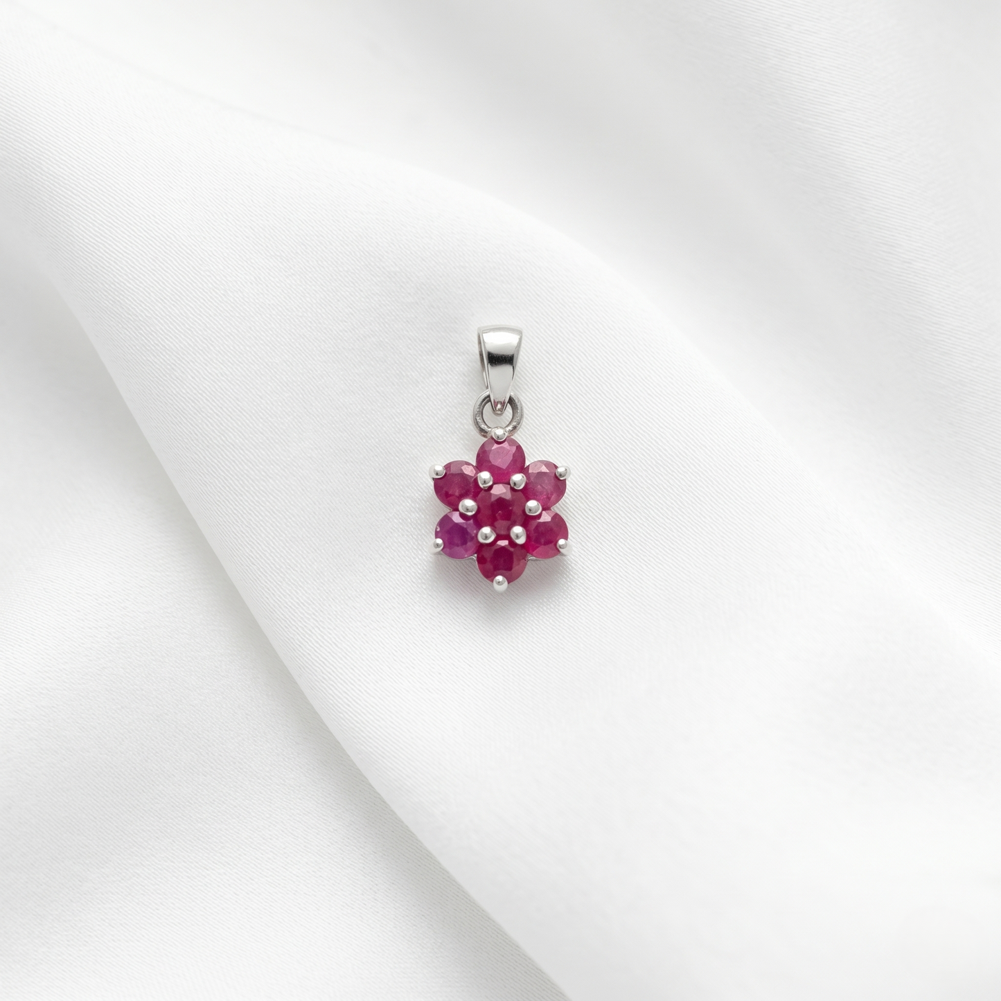 Floral Ruby 92.5 Silver Pendant Set