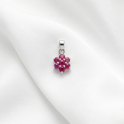 Floral Ruby 92.5 Silver Pendant Set