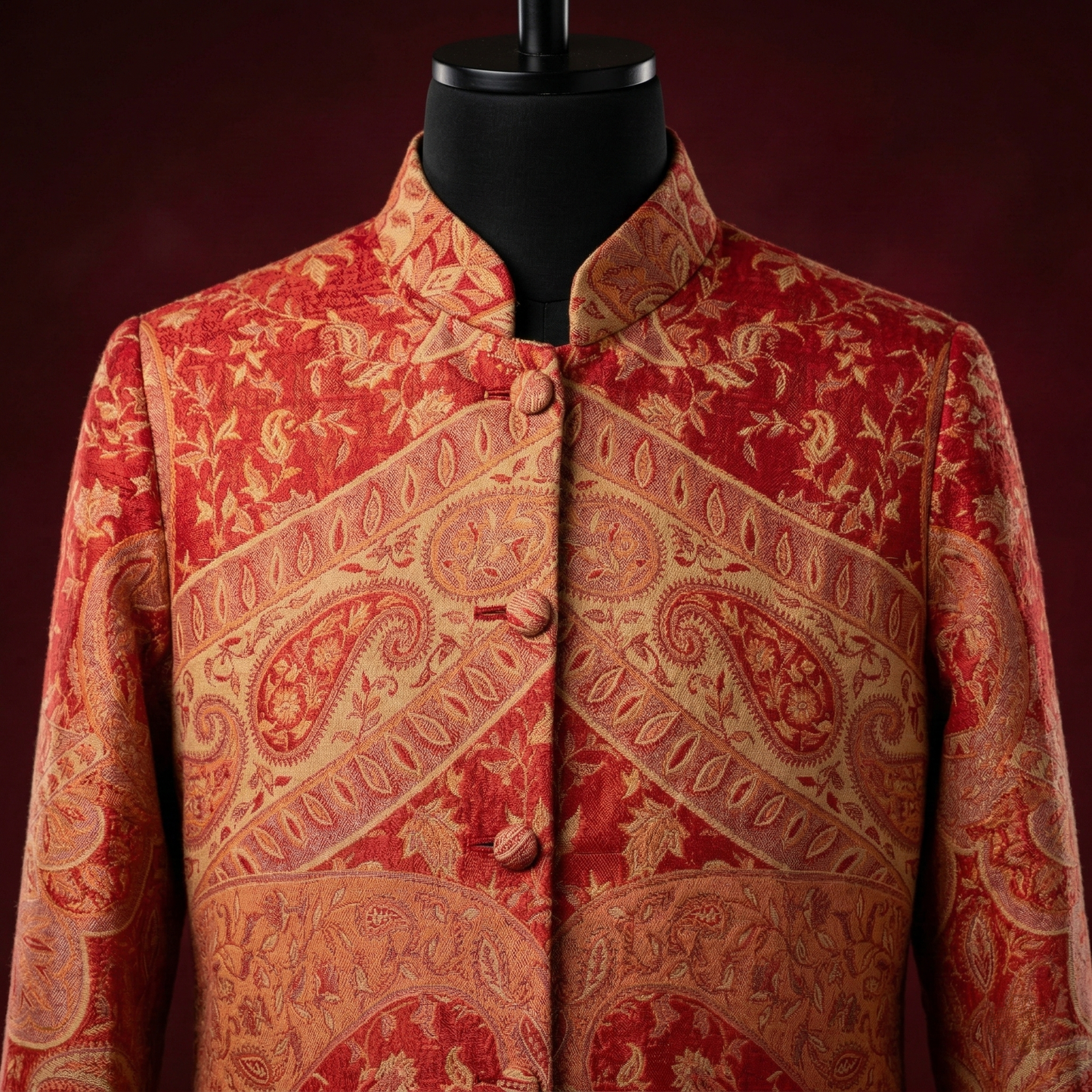 Orange Paisley Intricate Mandarin Collar Tunic