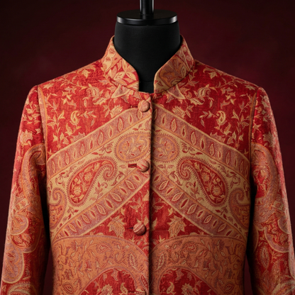 Orange Paisley Intricate Mandarin Collar Tunic