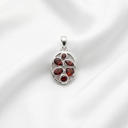 Vintage Sterling Silver Garnet Clusters Pendant