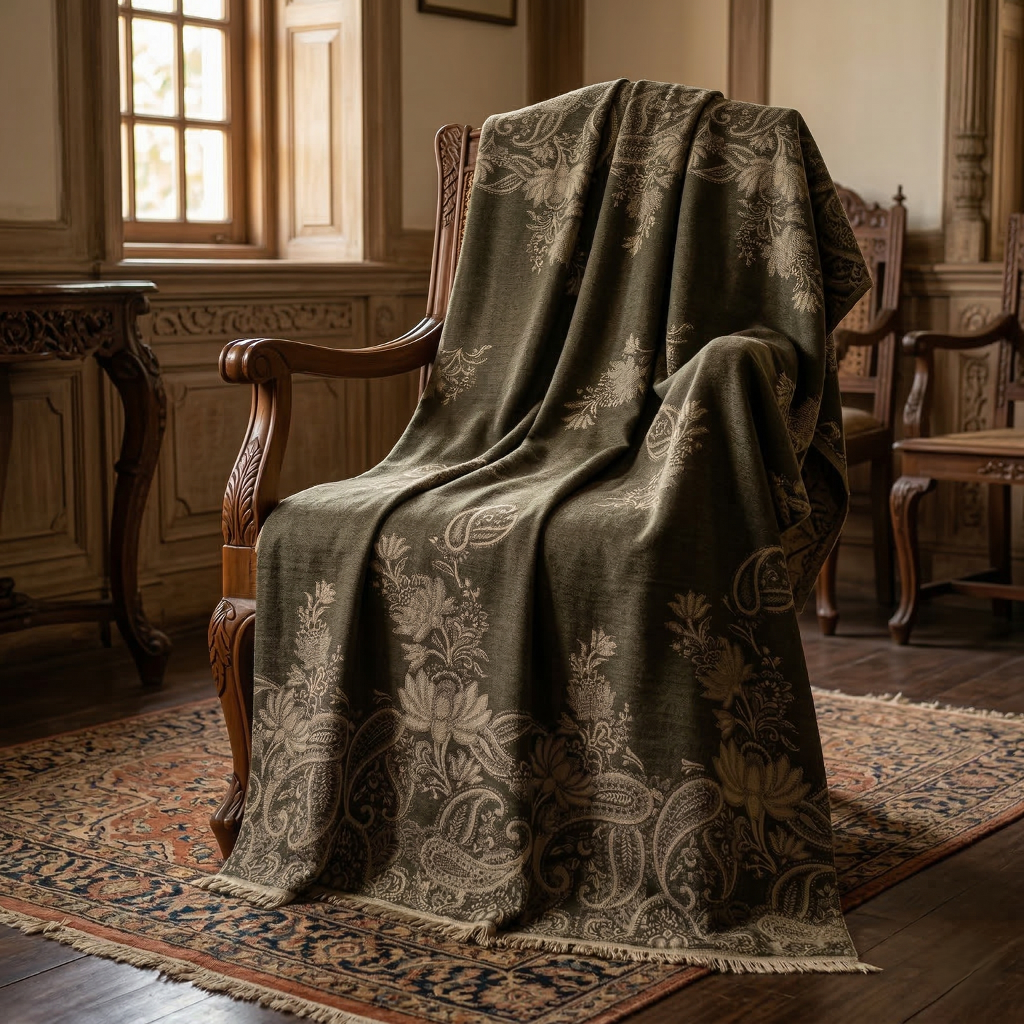 Elegant Paisley Jacquard Woolen Blanket