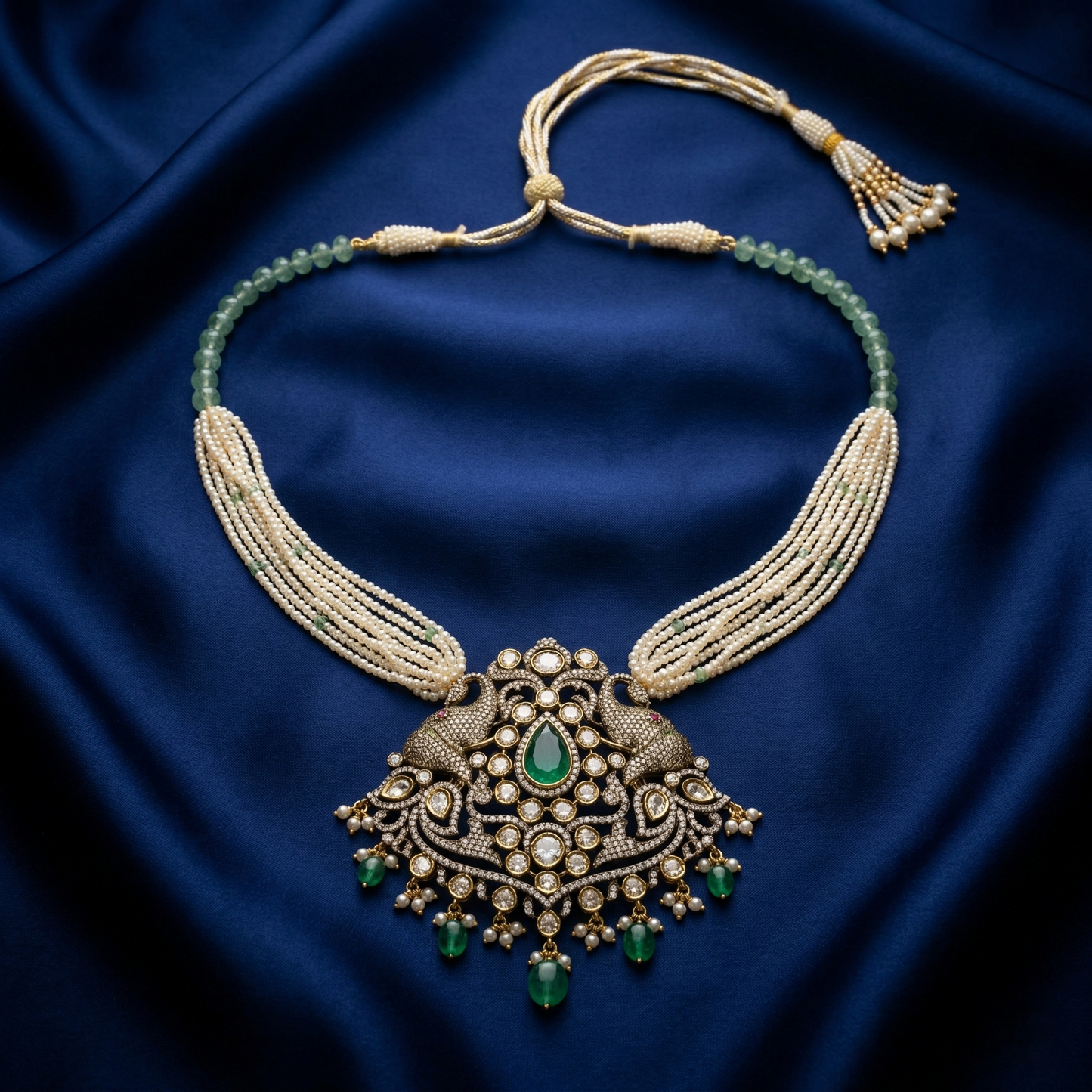 The Royal Peacock Emerald Silver Necklace