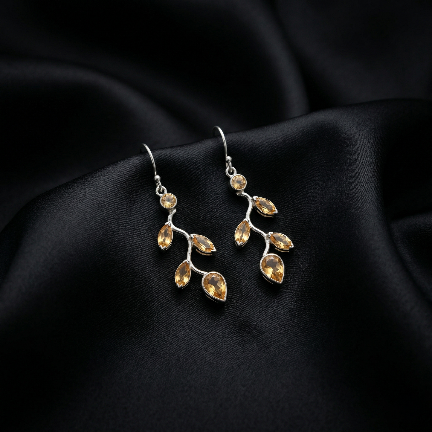 Nature's Grace: Silver Gemstone Leaf Earrings