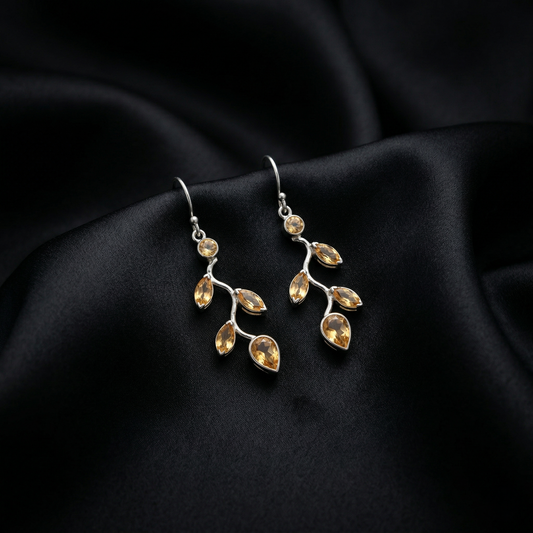 Nature's Grace: Silver Gemstone Leaf Earrings