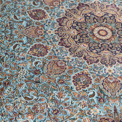 Turquoise Medallion Traditional Persian Style Rug