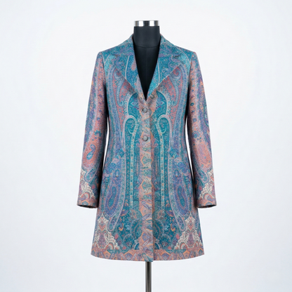 Teal Paisley Tapestry Long Coat