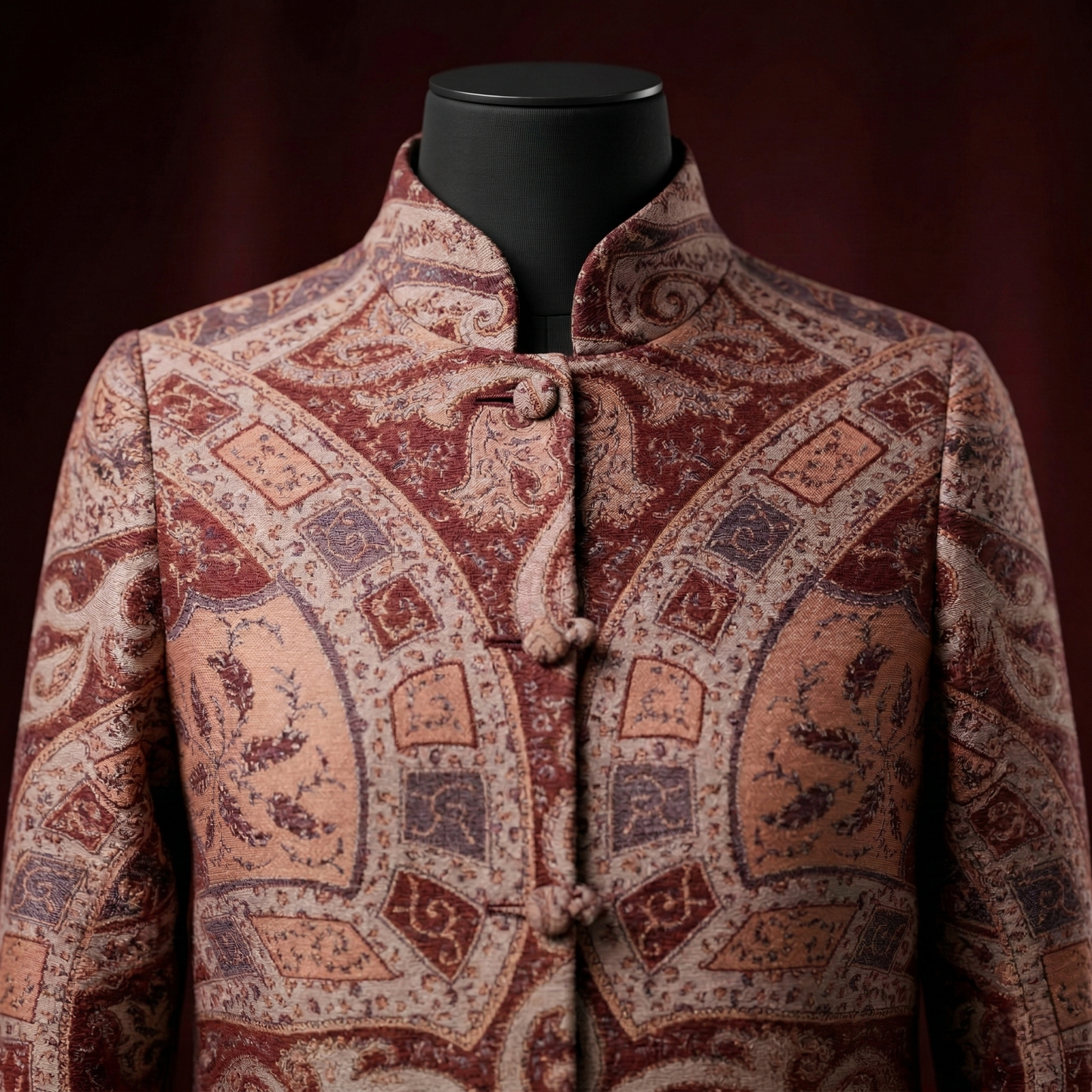Ornate Paisley Mandarin Collar Brocade Coat