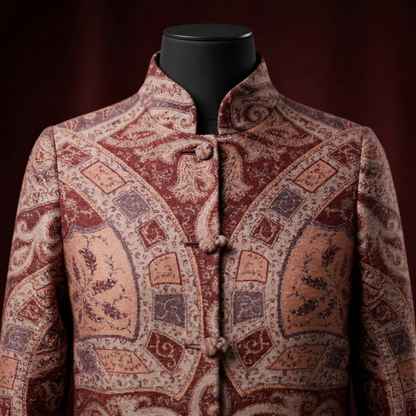 Ornate Paisley Mandarin Collar Brocade Coat