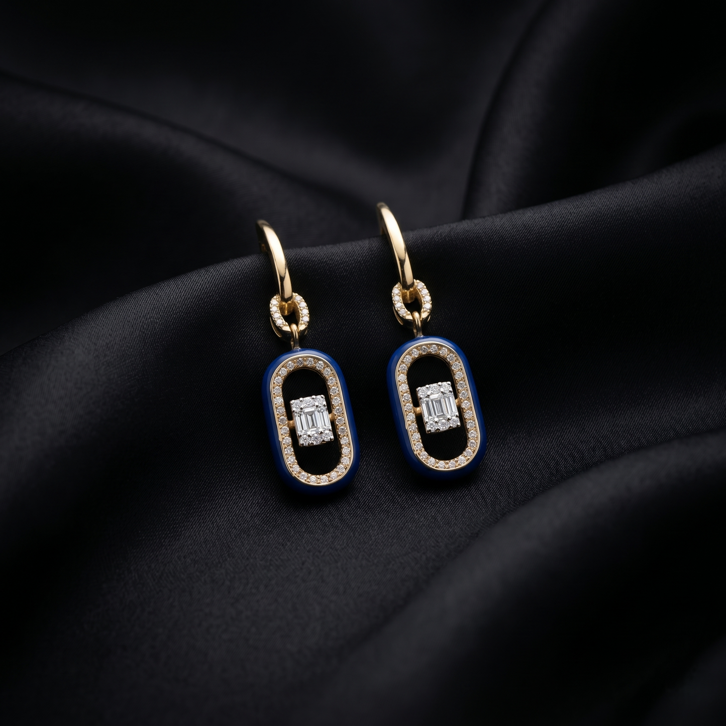 Royal Blue Enamel Gold Dangle Earrings