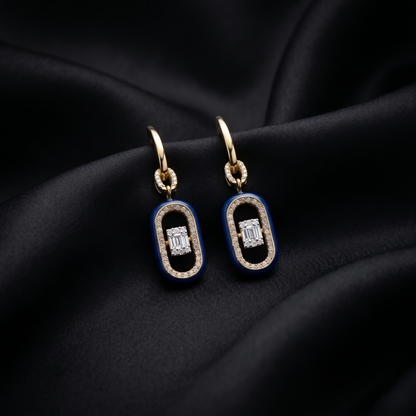 Royal Blue Enamel Gold Dangle Earrings