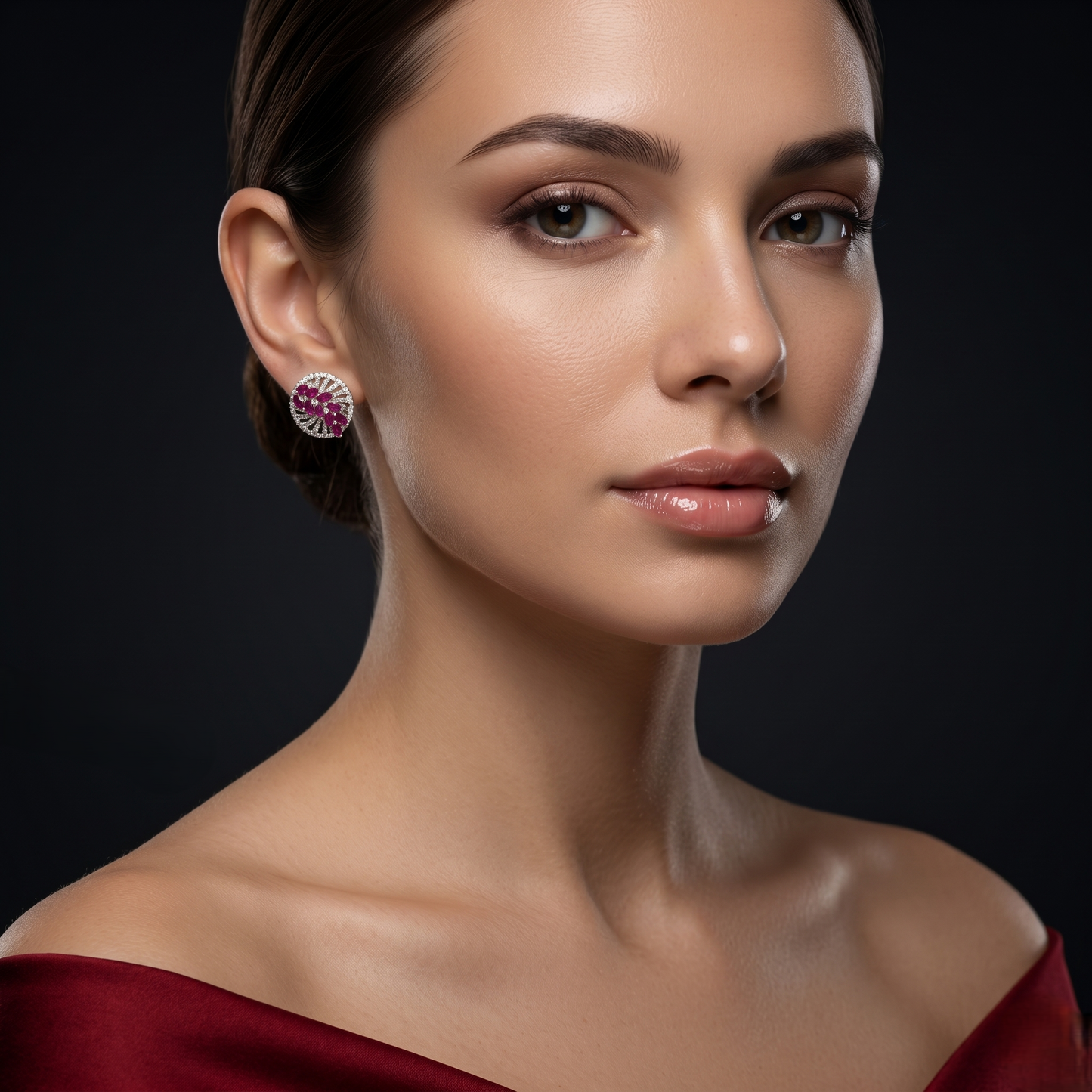 Elegant Victorian Ruby Silver Stud Earrings