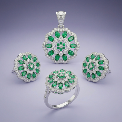 Veridian Blossom 92.5 Silver Pendant Set
