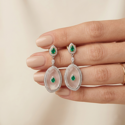Victorian Emerald and Polki Drop Earrings