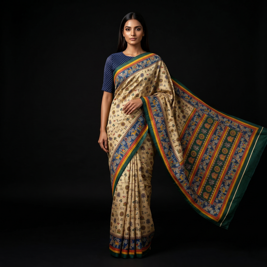 Madhubani Art Tussar Silk Saree