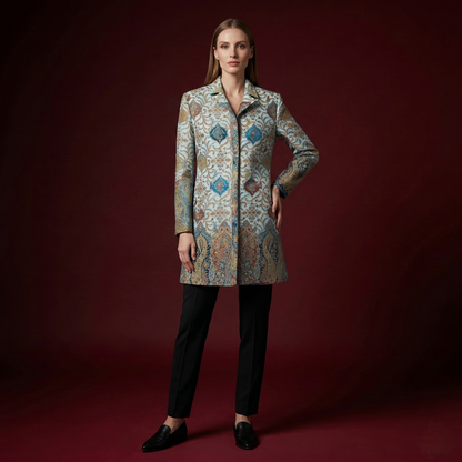 Intricate Paisley Patterned Mid-Length Coat